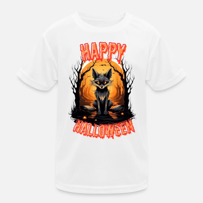 Fabulous Halloween fox with fire - Kids Functional T-Shirt - white