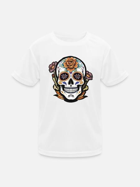 Blumen Zucker Schädel Tattoo Design - Kinder Funktions-T-Shirt - Weiß
