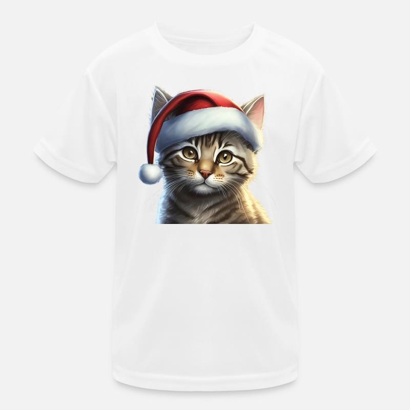 Kitten with Santa hat Kids Functional T-Shirt