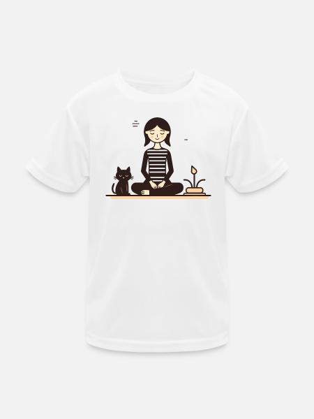 Entspannung mit Katze - Kinder Funktions-T-Shirt - Weiß - Vorne