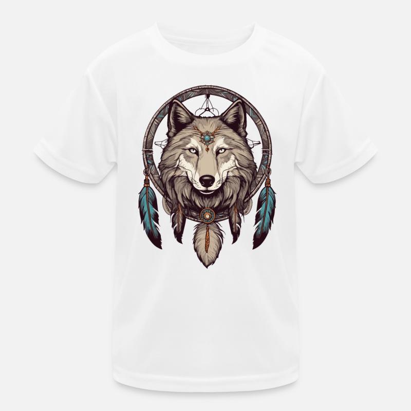 Traumfänger mit Wolf - Kinder Funktions-T-Shirt - Weiß