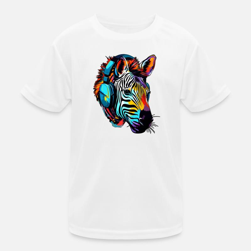 Zebra mit Kopfhörer Musik Zebrakopf Kinder Funktions-T-Shirt