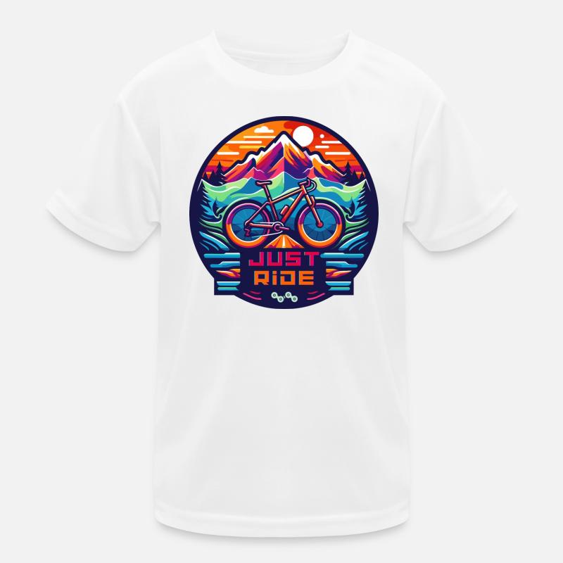 Graphique avec un vélo devant un panorama de montagne T-shirt sport Enfant