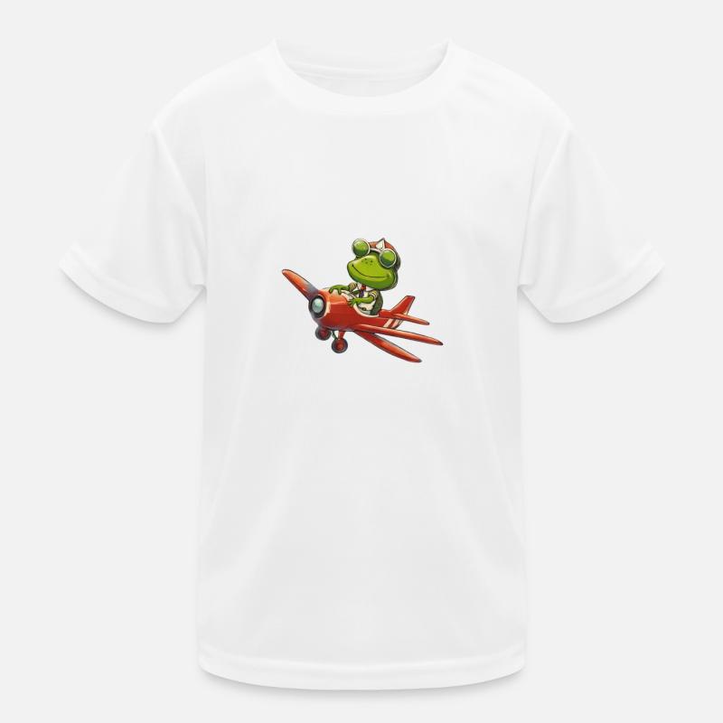 Pilotfrosch in einem roten Flugzeug Kinder Funktions-T-Shirt