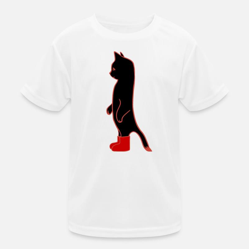 Schwarze Katze mit roten Stiefeln - Kinder Funktions-T-Shirt - Weiß