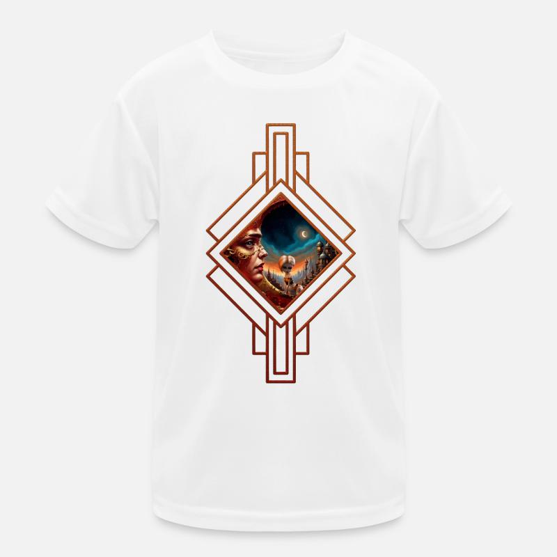 Petite fée assise sur une lune rouge dorée. T-shirt sport Enfant