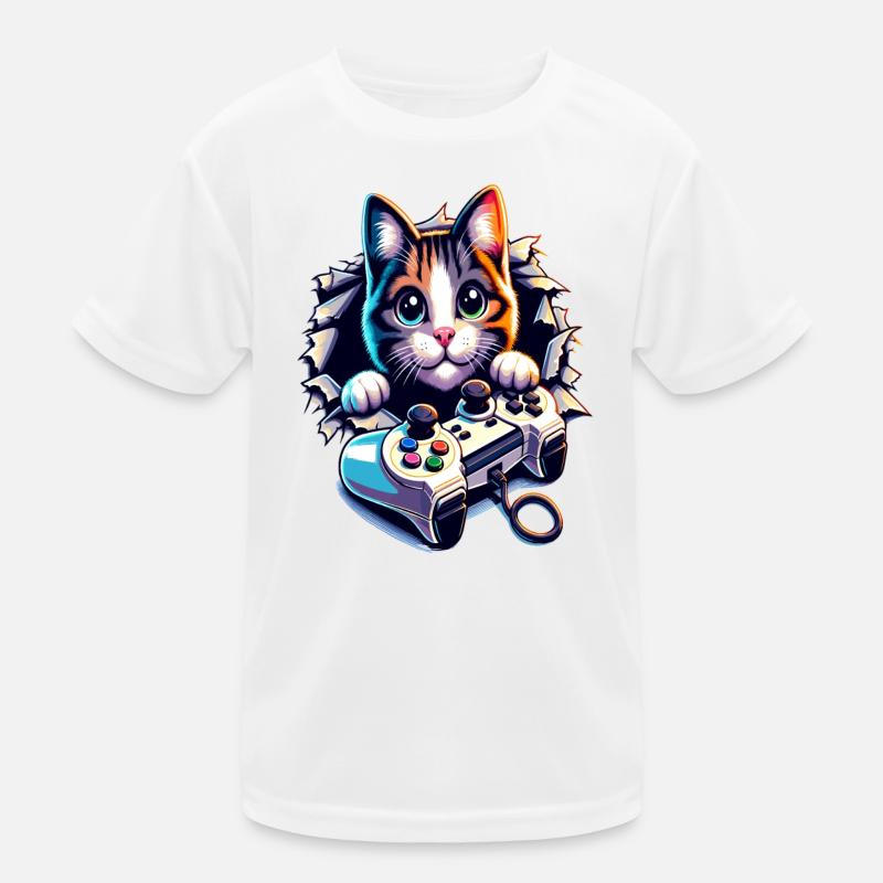Katzen-Gamer mit Controller Kinder Funktions-T-Shirt