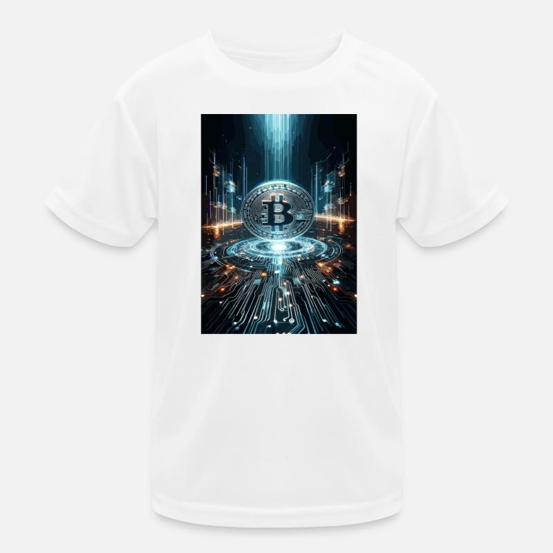 Futuristic Bitcoin Digital Artwork Kids Functional T-Shirt