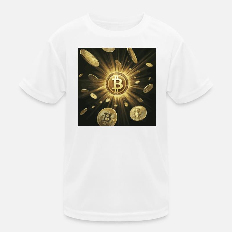 Golden Bitcoin Explosion on Dark Kids Functional T-Shirt