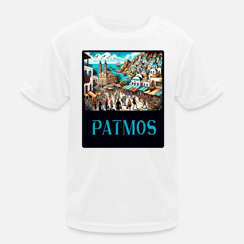Patmos Greece paradise design Kids Functional T-Shirt