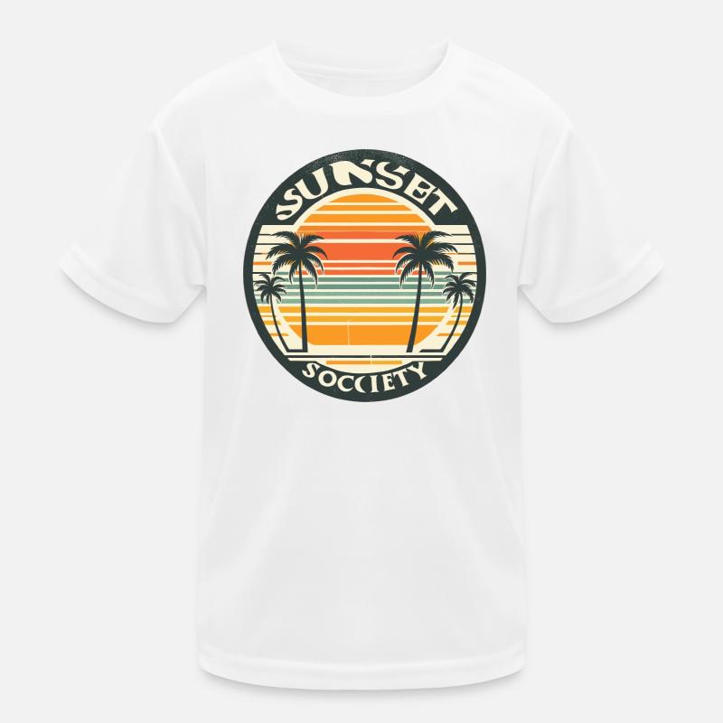 Sunset with palm trees - Kids Functional T-Shirt - white