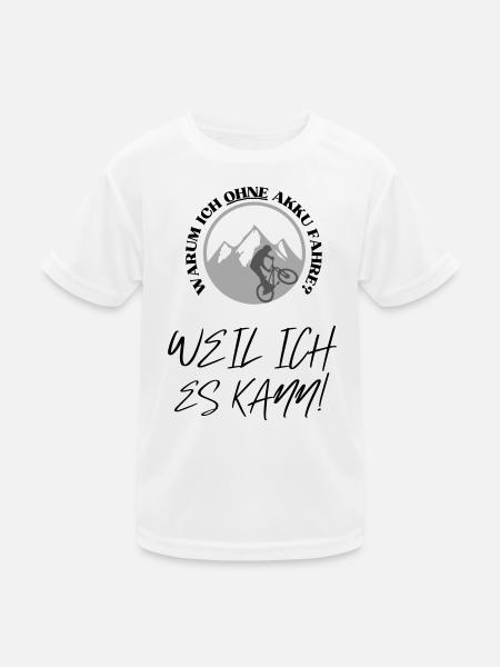 Warum ich ohne Akku fahre? Akku leer? Fahre weiter - Kinder Funktions-T-Shirt - Weiß - Vorne