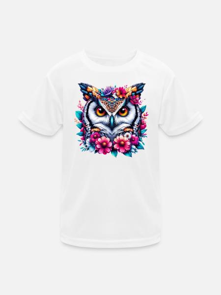 Owl decorated with flowers - Kids Functional T-Shirt - white