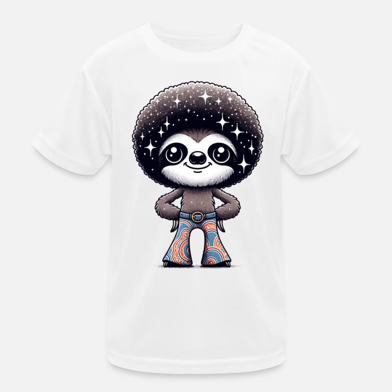 Disco Sloth: Starry Night Groover - Kids Functional T-Shirt - white