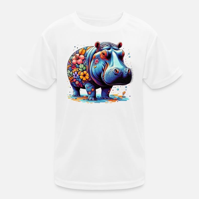 Nilpferd - Kinder Funktions-T-Shirt - Weiß