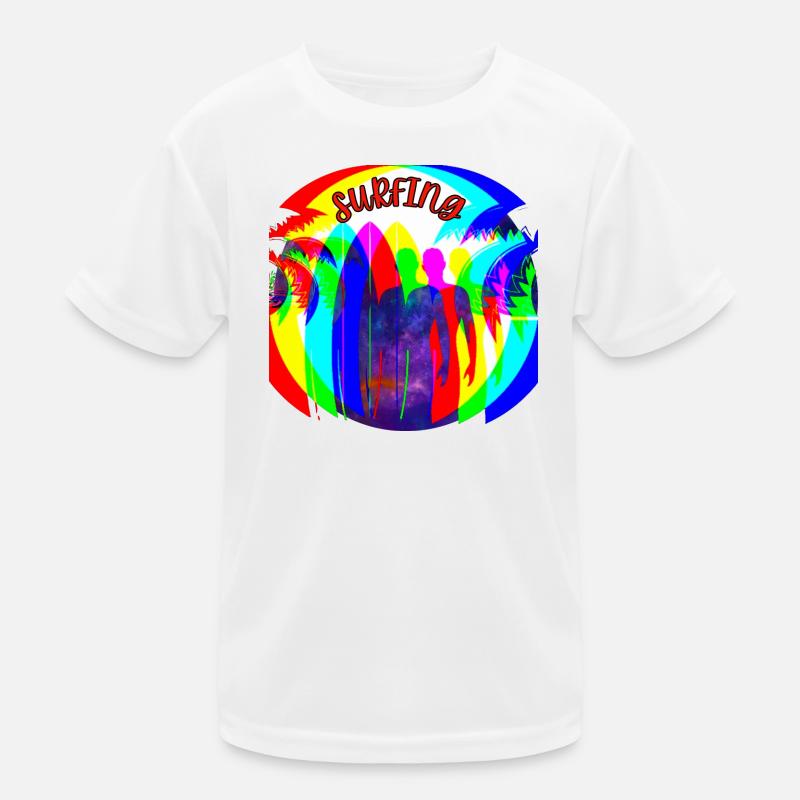 Surfer Silhouetten im Regenbogenfarben Kinder Funktions-T-Shirt
