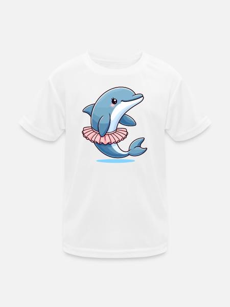 Balletic Dolphin: Graceful Waves - Kids Functional T-Shirt - white - Front