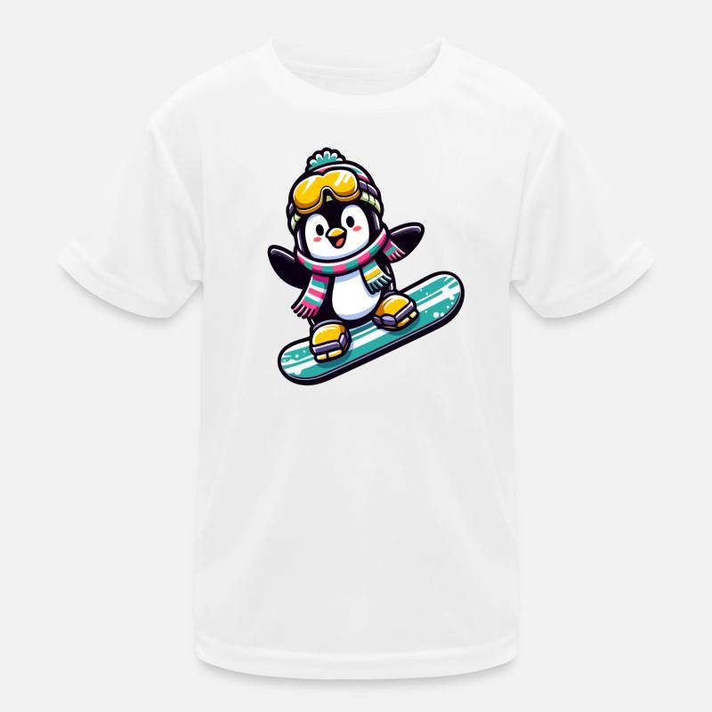 Snowboard Star: Der gleitende Pinguin Kinder Funktions-T-Shirt