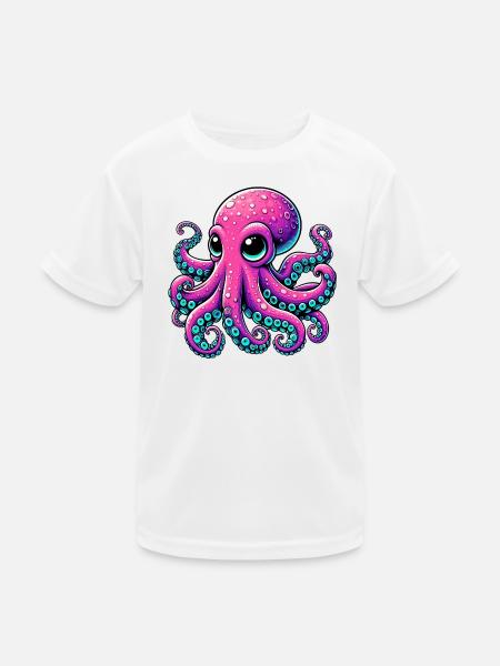 Krake - Kinder Funktions-T-Shirt - Weiß