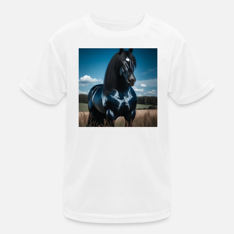 Mächtiges schwarzes Pferd Kinder Funktions-T-Shirt