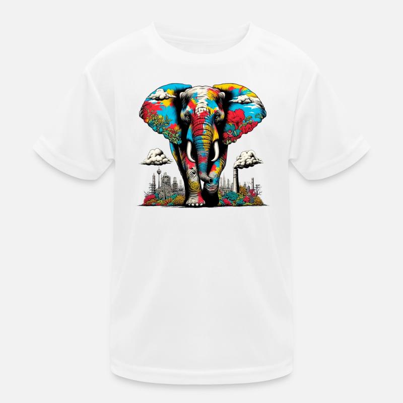 Éléphant dans un paysage urbain de métropole T-shirt sport Enfant
