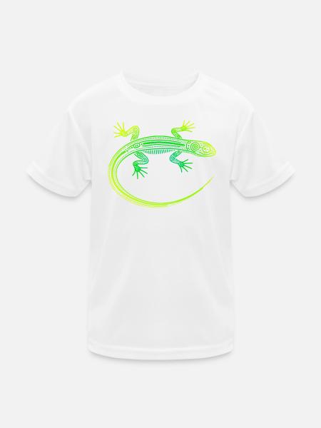 Lézard motifs aborigène, tribal dégradé vert jaune - T-shirt sport Enfant - blanc
