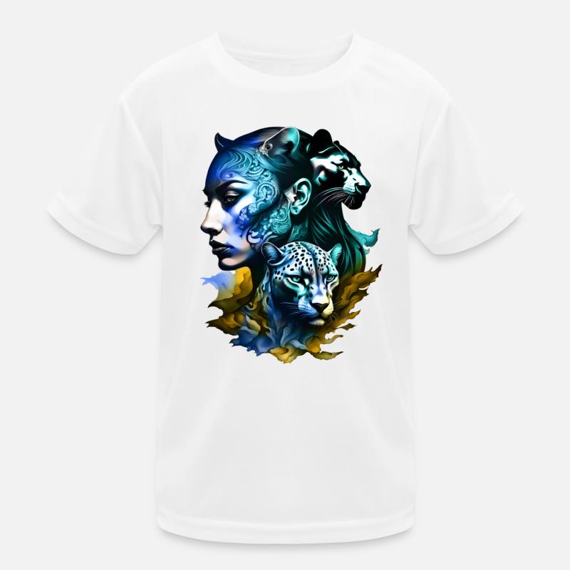 Leopard with a legendary female face Kids Functional T-Shirt