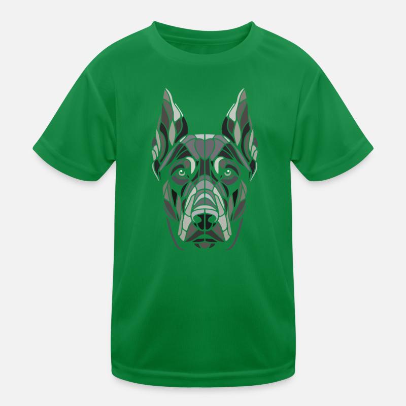 Geometric black and white Doberman dog head Kids Functional T-Shirt