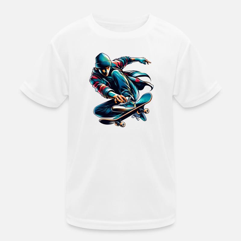 Lebendiges buntes Motiv eines Skaters - Kinder Funktions-T-Shirt - Weiß