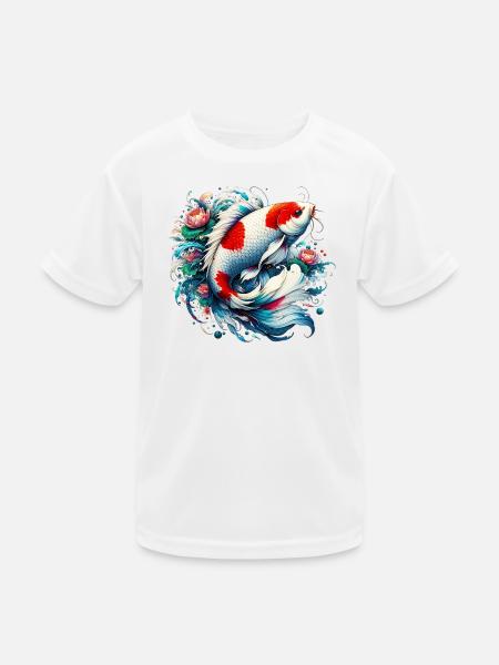 Japanischer japanischer Koi-Karpfenfisch - Kinder Funktions-T-Shirt - Weiß - Vorne