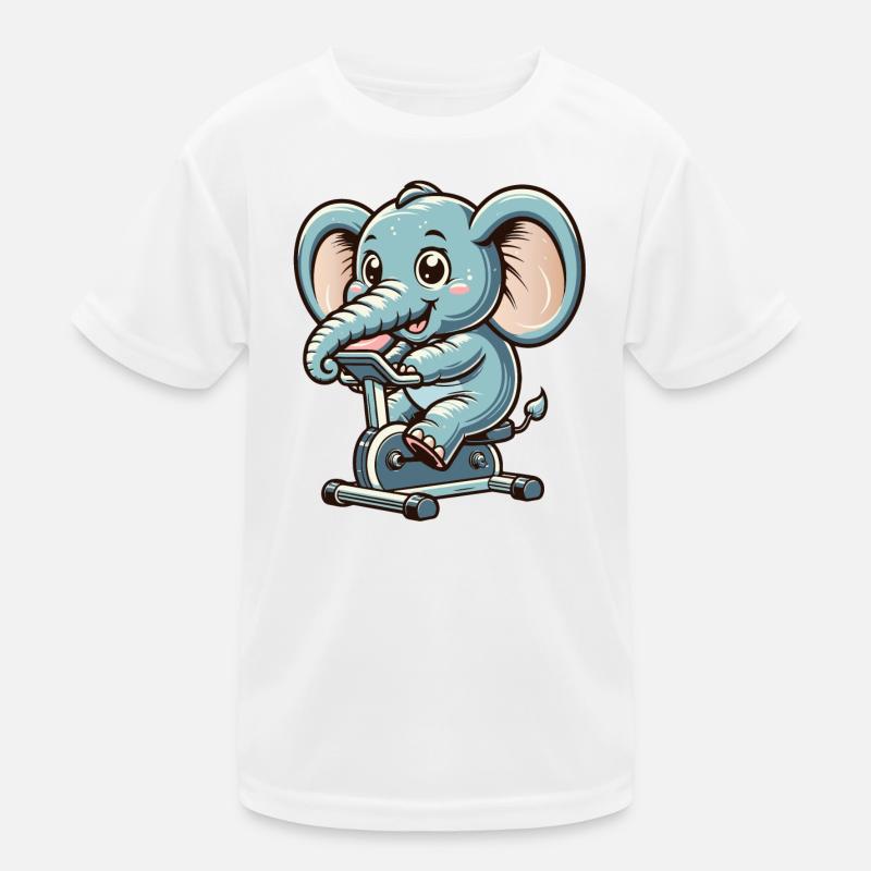 blue cartoon elephant on an ergometer Kids Functional T-Shirt