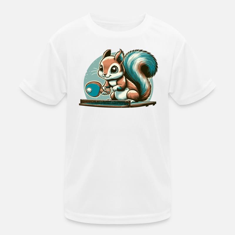 Cute cartoon squirrel playing table tennis Kids Functional T-Shirt