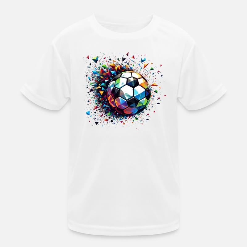 Bunt dynamisches Fußball Motiv mit Lichtreflexe - Kinder Funktions-T-Shirt - Weiß