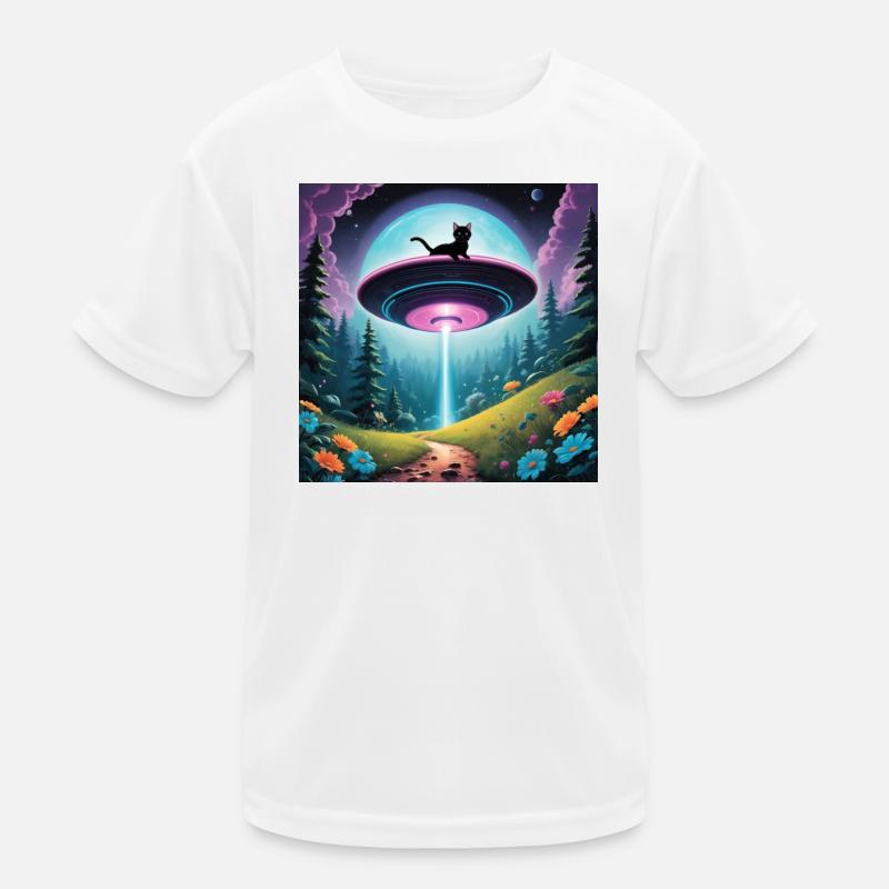 Ufo mit Kätzchen Kinder Funktions-T-Shirt