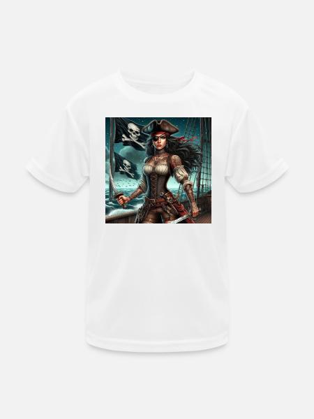 Piratenfrau - Kinder Funktions-T-Shirt - Weiß - Vorne