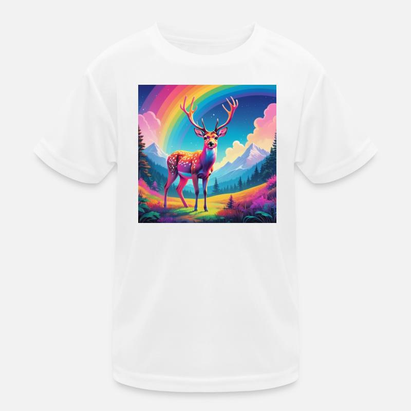 Hirsch mit Regenbogen Kinder Funktions-T-Shirt