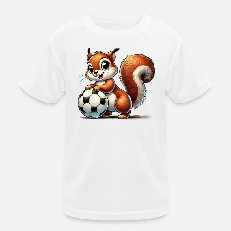 cheerful squirrel, playing football Kids Functional T-Shirt