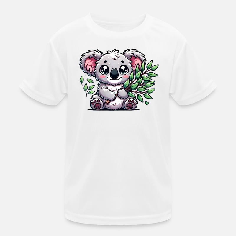 Der niedliche Koala mit einem Eukalyptus Strauß Kinder Funktions-T-Shirt