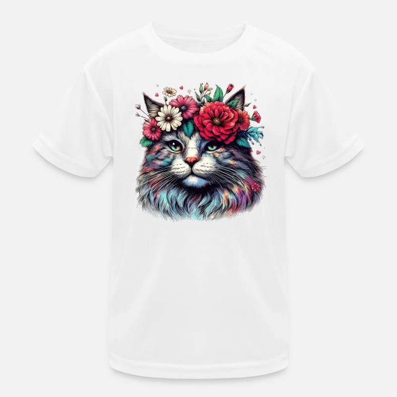 Katze mit Blumen Kinder Funktions-T-Shirt