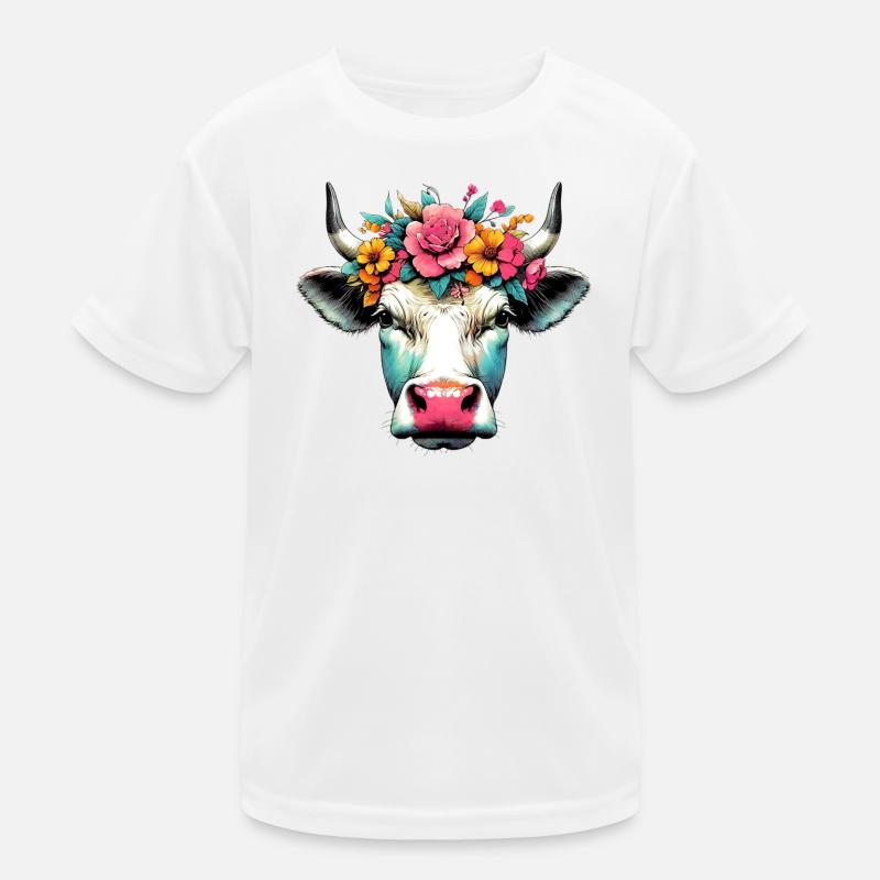 Kuh mit Blumen Kinder Funktions-T-Shirt