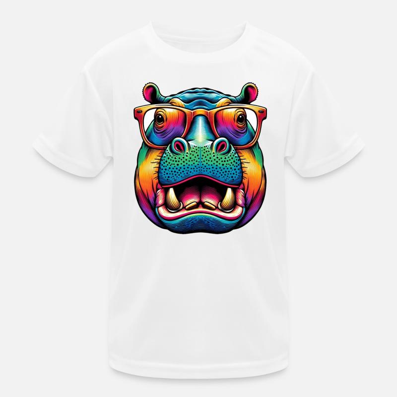 Nilpferd mit Brille Kinder Funktions-T-Shirt