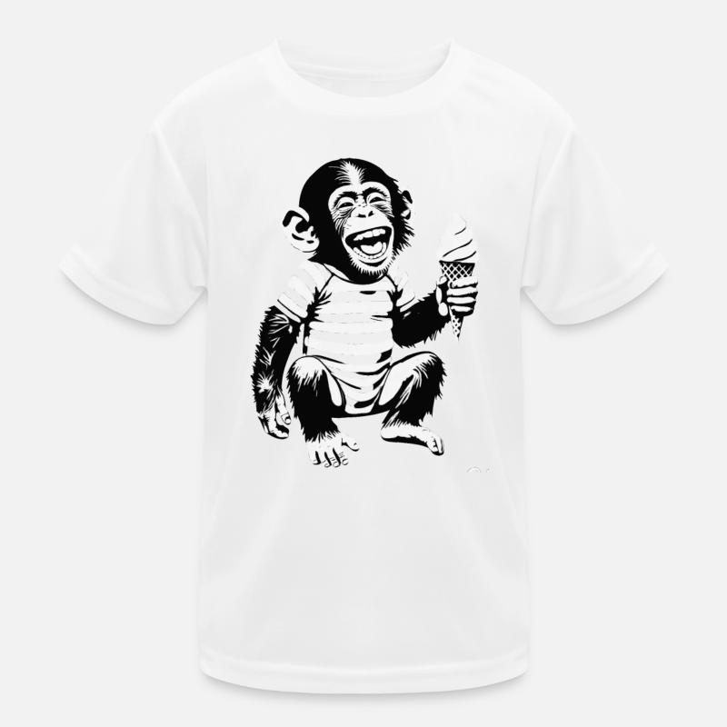 Verspielter Affe mit Eiscreme-Design - Kinder Funktions-T-Shirt - Weiß