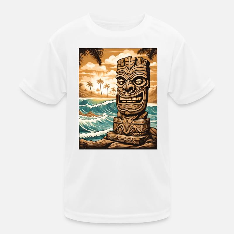 Tiki Statue am Strand Kinder Funktions-T-Shirt