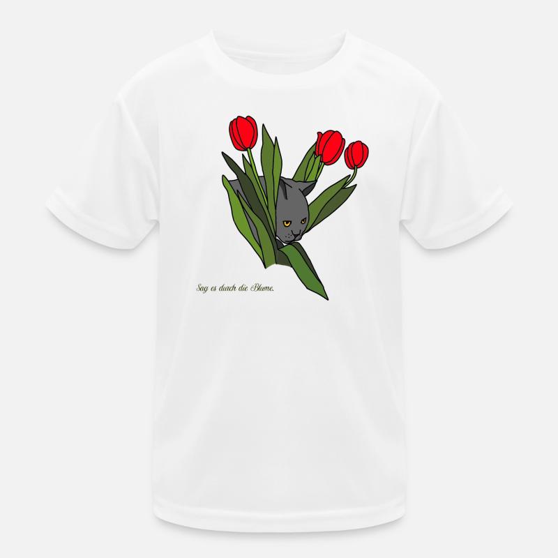 Cat between tulips Kids Functional T-Shirt