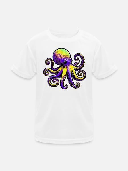 Krake - Kinder Funktions-T-Shirt - Weiß - Vorne