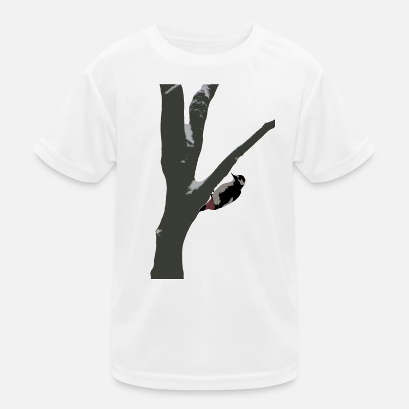Specht im Winter Kinder Funktions-T-Shirt