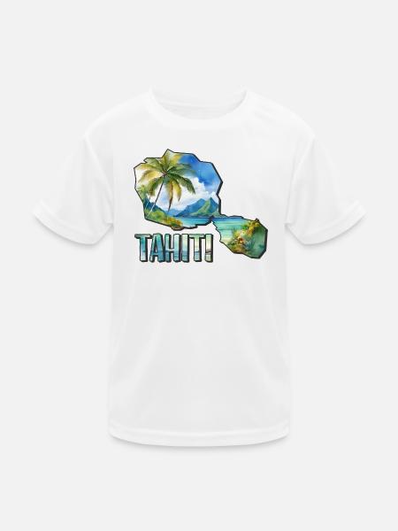 Aquarell Landkarte Tahiti - Kinder Funktions-T-Shirt - Weiß - Vorne