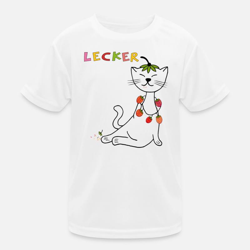 Erdbeeren Katze - Kinder Funktions-T-Shirt - Weiß