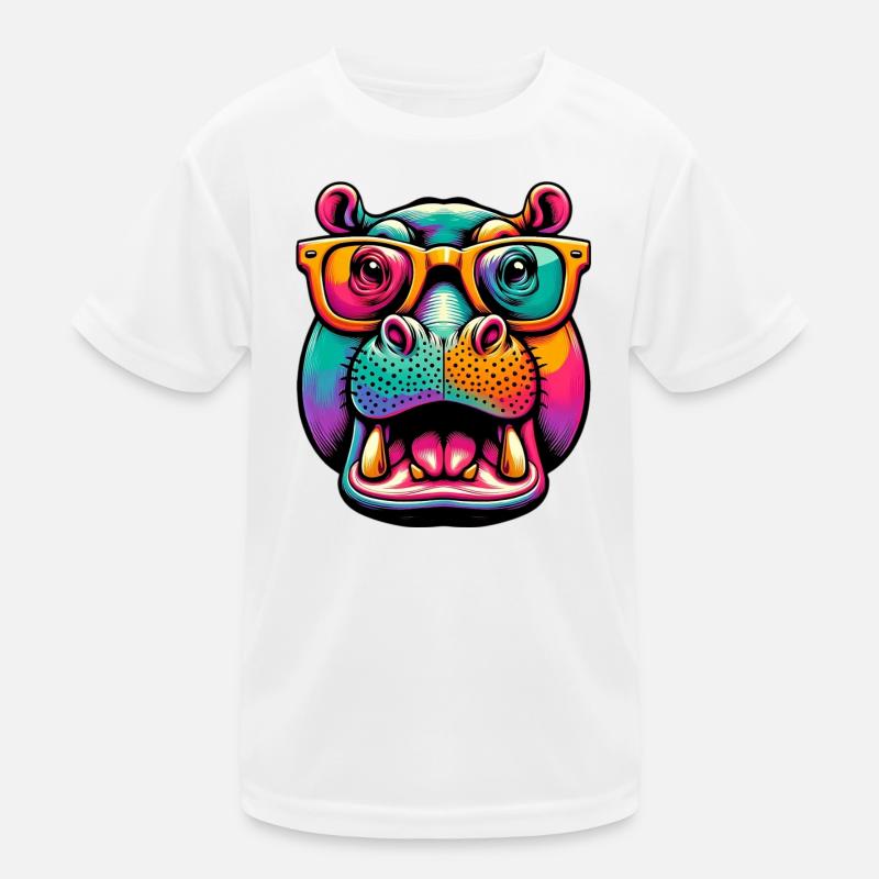 Nilpferd mit Brille Kinder Funktions-T-Shirt