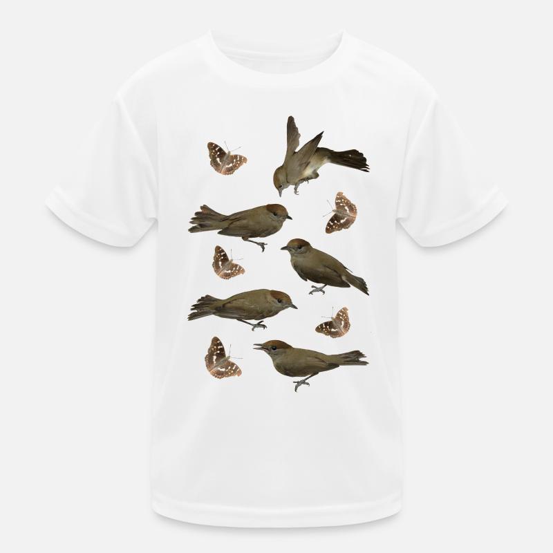 Sperlingsvogel Mönchsgrasmücke mit Schillerfalter Kinder Funktions-T-Shirt